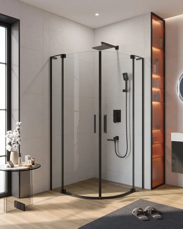 Душевой уголок Cezares Slider R 2 80/90 C Nero профиль черный, стекло прозрачное Sancos — официальный сайт