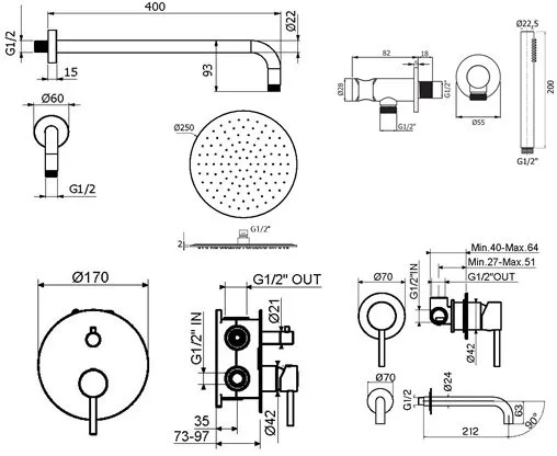 Комплект для ванной Plumberia Selection Ixo KITXO18NO210 С ВНУТРЕННЕЙ ЧАСТЬЮ, черный матовый Sancos — официальный сайт