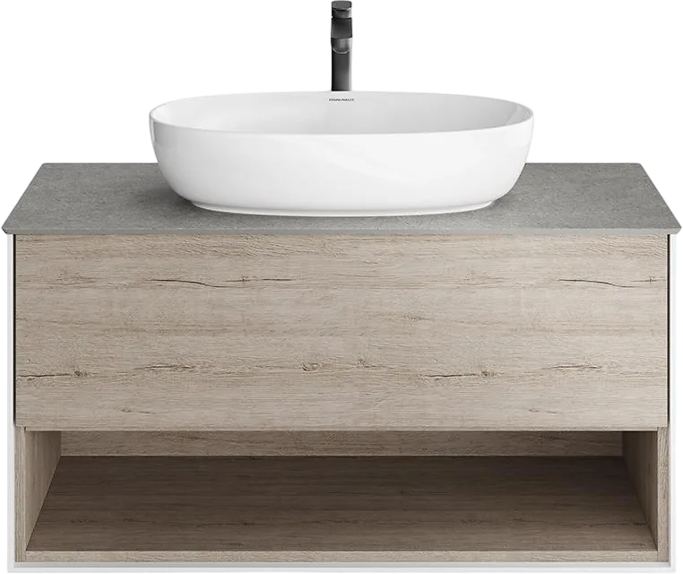 Тумба под раковину без столешницы KERAMA MARAZZI Plaza Modern 100 подвесная, с ящиком и полкой, дуб  Sancos — официальный сайт