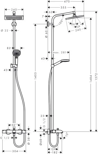 Душевая стойка Hansgrohe Crometta E 240 1jet Showerpipe 27298000 Sancos — официальный сайт