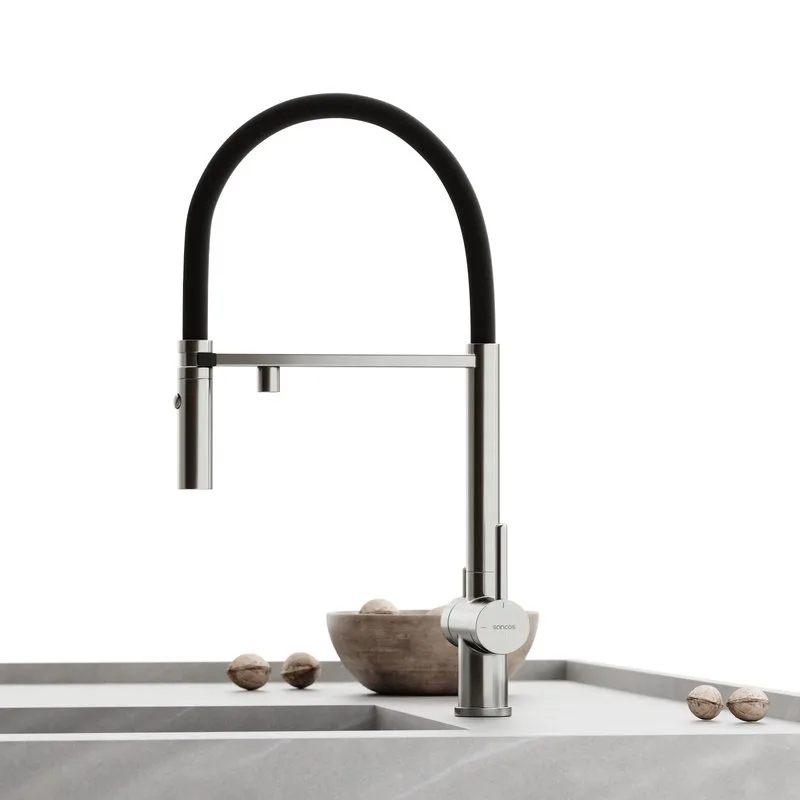 Смеситель для кухни гибкий с фильтром для питьевой воды SC4010BNbh, брашированный никель, черный Sancos — официальный сайт