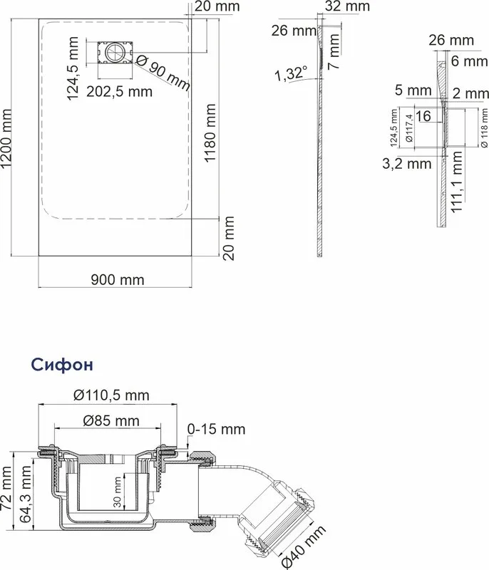 Поддон для душа Wasserkraft Elbe 74T07 120x90 Sancos — официальный сайт