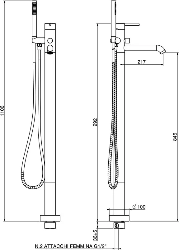Напольный смеситель для ванны с душем Gattoni Circle Two 9108/91NO, nero opaco Sancos — официальный сайт