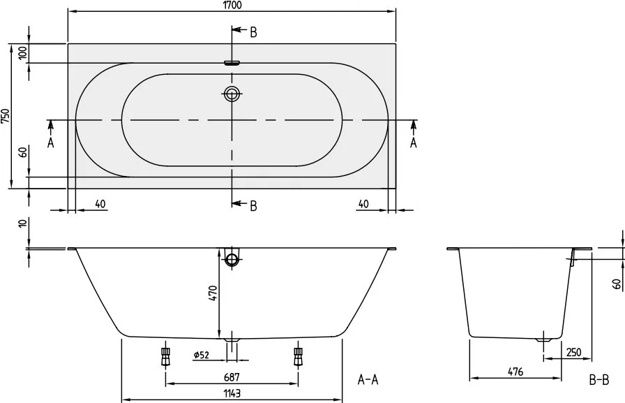 Акриловая ванна Villeroy & Boch Oberon 2.0 UBQ170OBR2DV-01 170x75 см, встраиваемая, цвет альпийский  Sancos — официальный сайт