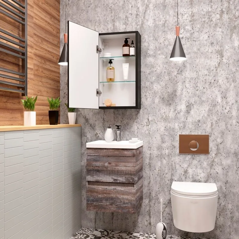 Зеркало-шкаф Art&Max Techno 35 L с подсветкой, черное Sancos — официальный сайт