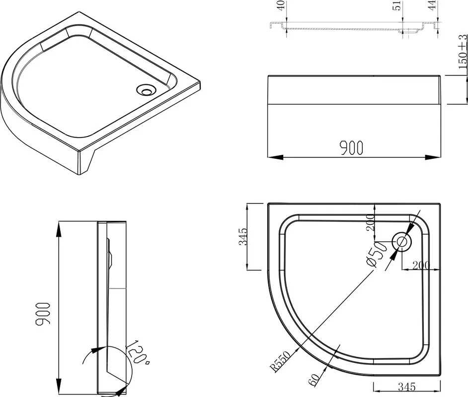Душевой уголок Esbano ESR-8015 90х90 см, профиль хром, стекло рифленое Sancos — официальный сайт