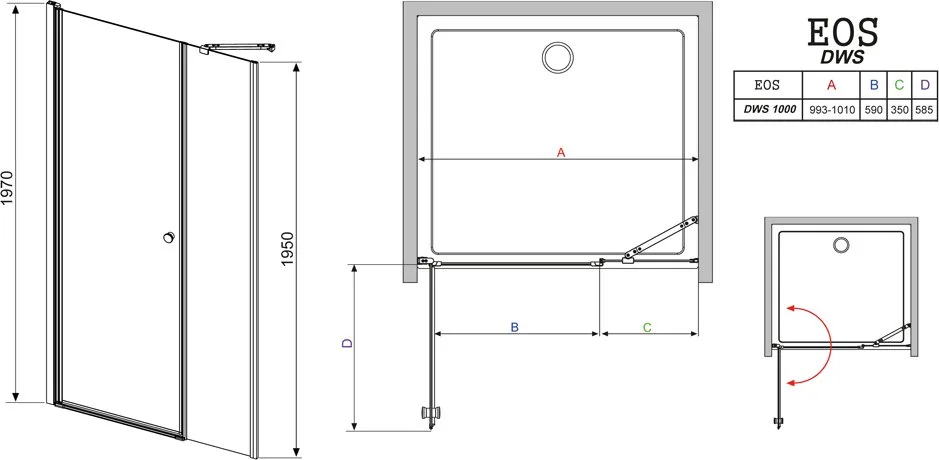 Душевая дверь в нишу Radaway EOS DWS 37990-01-01NL 100 L Sancos — официальный сайт