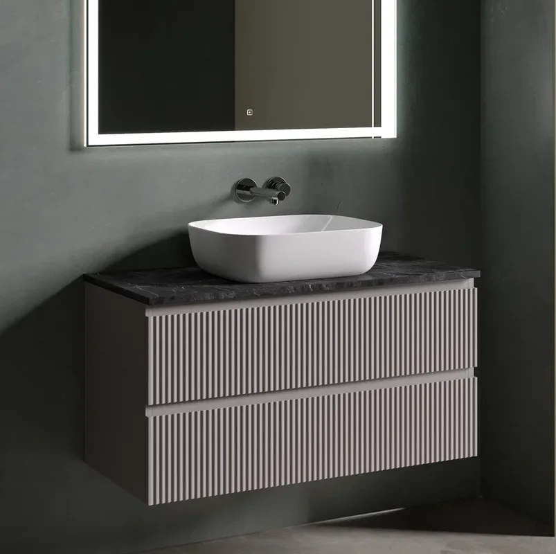 Тумба с раковиной Sancos Snob R 100 см, doha soft, столешница черный мрамор, раковина CN6008 Sancos — официальный сайт
