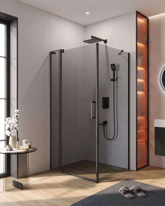 Душевой уголок Cezares Slider AH 1 100-100/110 Grigio Nero профиль черный, стекло серое Sancos — официальный сайт