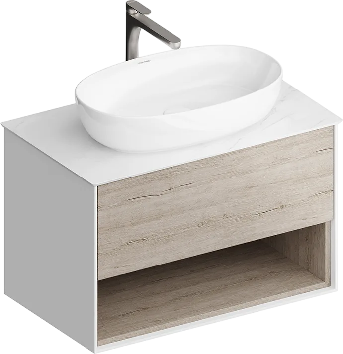 Тумба под раковину без столешницы KERAMA MARAZZI Plaza Modern 80 подвесная, с ящиком и полкой, дуб о Sancos — официальный сайт