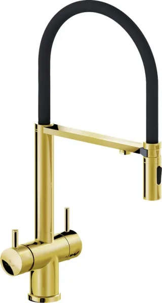 Смеситель для кухни AltroBagno Flusso 050205 Or с гибким изливом, золото Sancos — Оригинал