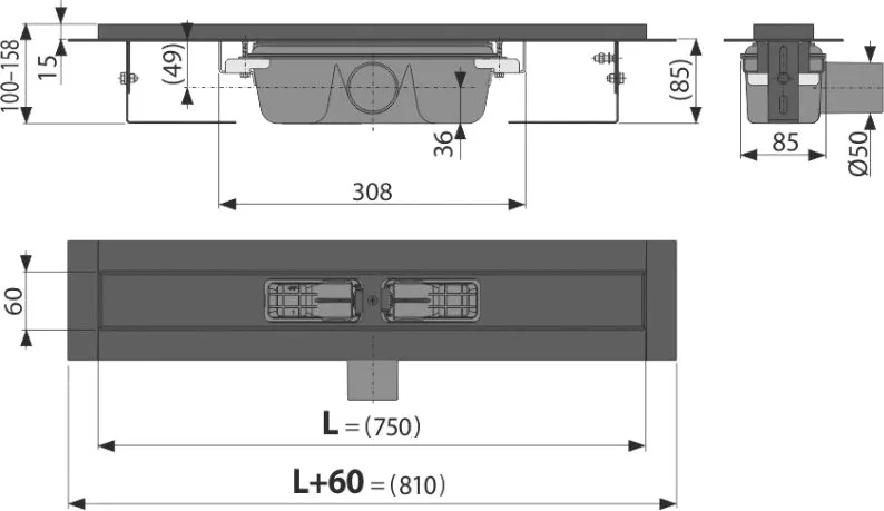 Душевой трап (лоток) AlcaPlast APZ1BLACK 75 см с решеткой Sancos — официальный сайт
