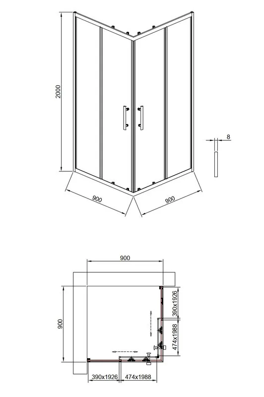 Душевой уголок Timo TKSS-90/03C-8 90x90 см, профиль черный, стекло прозрачное Sancos — официальный сайт