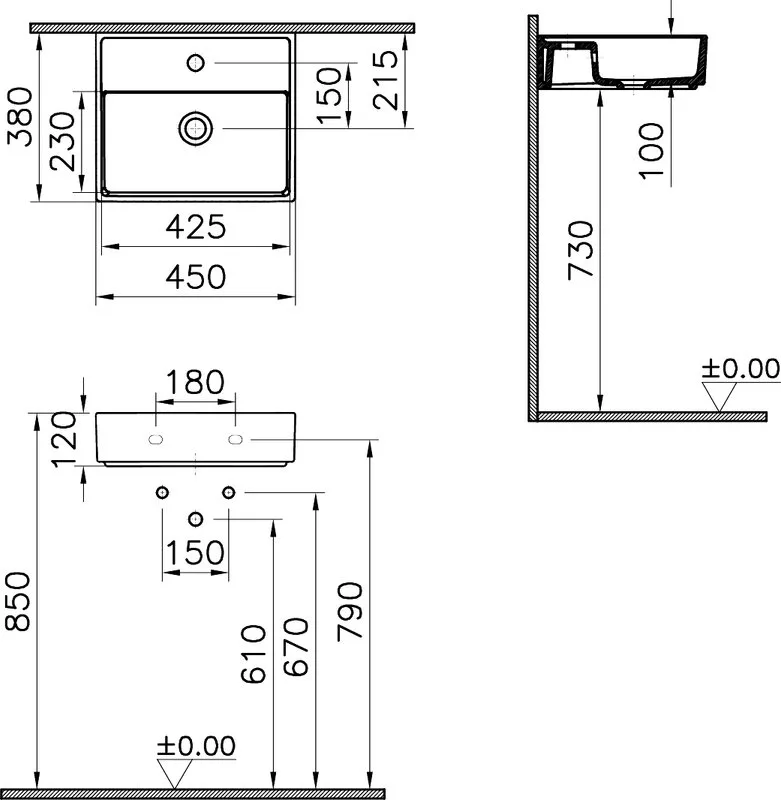 Накладная раковина VitrA Archiplan 7400B003-0001 45 см Sancos — официальный сайт