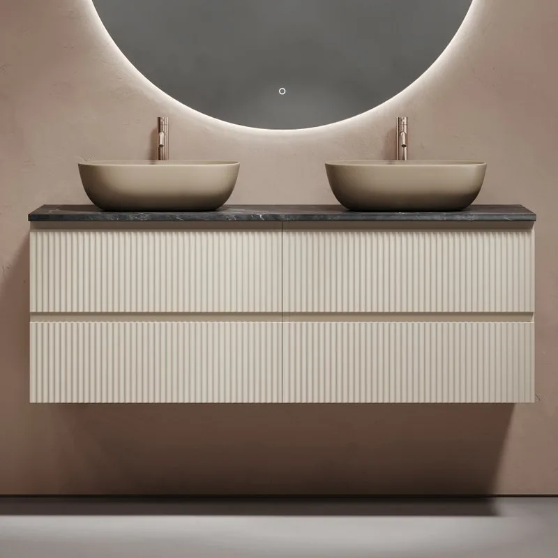 Тумба с раковиной Sancos Snob R 140 beige soft, столешница черный мрамор TT140A1X, раковина CN6009MC Sancos — официальный сайт