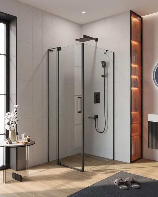 Душевой уголок Cezares Slider AH 1 90-80/90 C Nero профиль черный, стекло прозрачное Sancos — официальный сайт