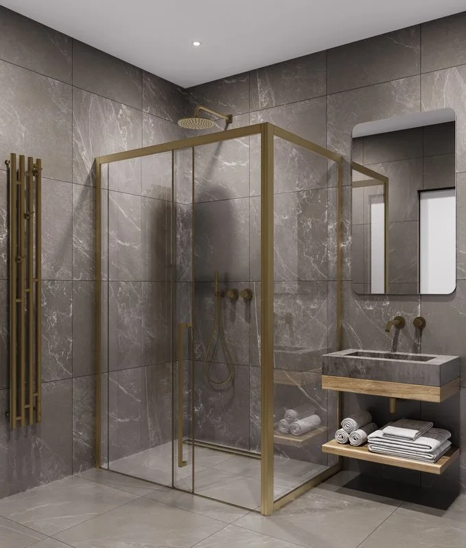 Душевой уголок Timo TDSS-140/17C-8R + TSS-1000/17C-8 140x100 см, профиль матовое золото, стекло проз Sancos — официальный сайт