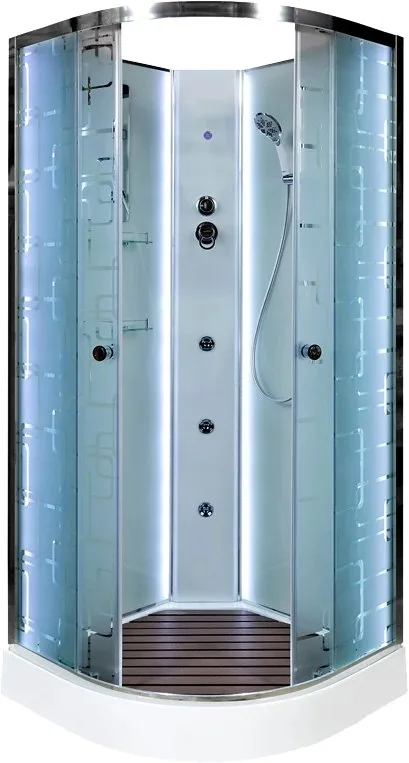 Душевая кабина DTO EM1590N 90х90, LED с гидромассажем, профиль хром, стекло матовое с узором Sancos — официальный сайт