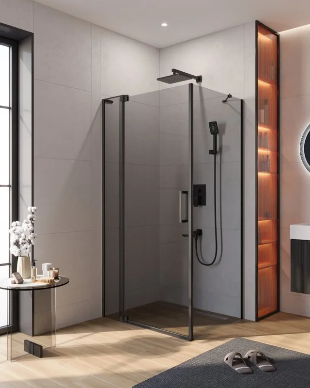 Душевой уголок Cezares Slider AH 1 80-90/100 Grigio Nero профиль черный, стекло серое Sancos — официальный сайт