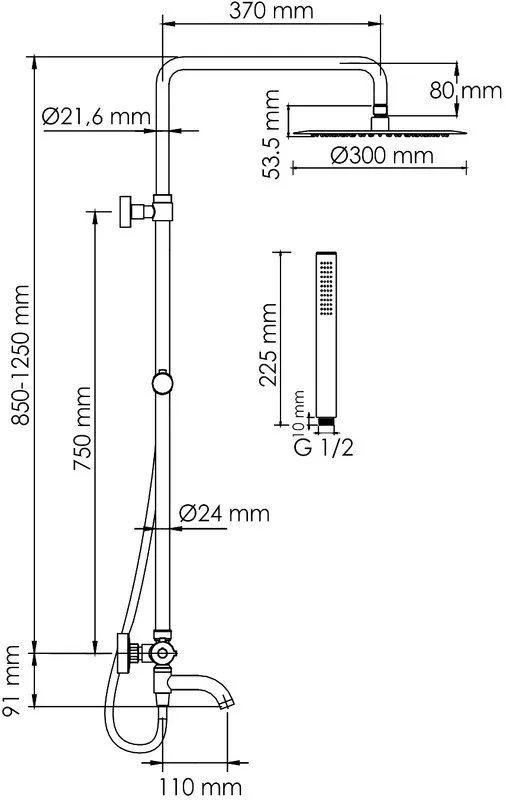 Душевая стойка Wasserkraft Elbe 7400 A288.160.217.BM Thermo, с термостатом, черная Sancos — официальный сайт