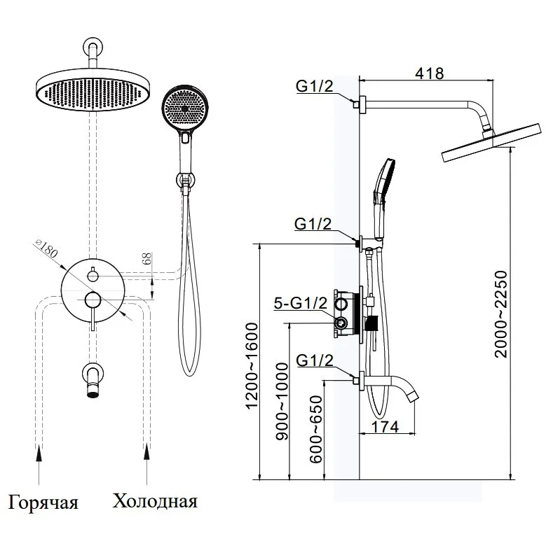 Душевой комплект AltroBagno Bilancia 040505 RaSp, С ВНУТРЕННЕЙ ЧАСТЬЮ, матовая медь Sancos — официальный сайт