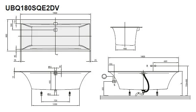Акриловая ванна Villeroy & Boch Squaro Edge 12 UBQ180SQE2DV-01 180x80 см, встраиваемая, цвет альпийс Sancos — официальный сайт