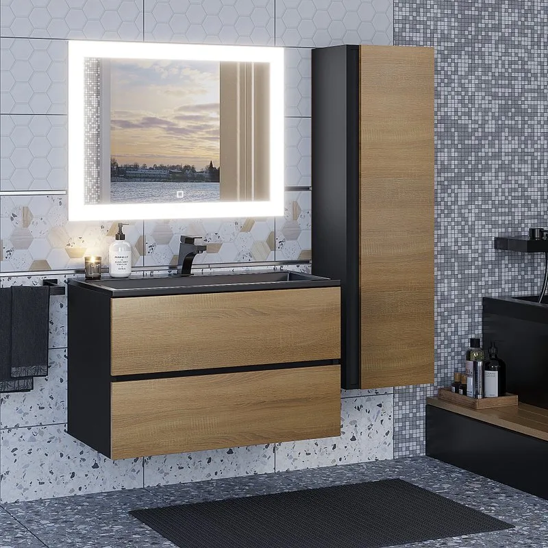 Тумба под раковину без столешницы Uperwood Barsa 80 подвесная, черная, дуб сонома Sancos — официальный сайт