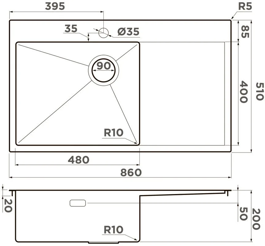 Мойка кухонная Omoikiri Akisame 86-L Side-GB графит Sancos — официальный сайт