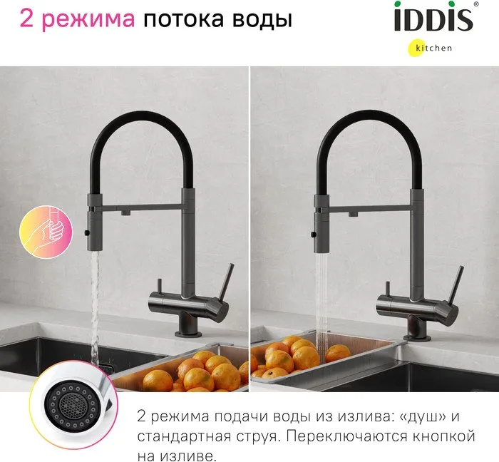 Смеситель для кухни IDDIS Ace ACEGMFFi05 графит, с гибким изливом Sancos — официальный сайт