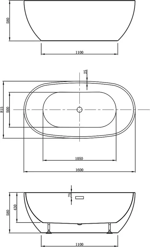 Акриловая ванна Vincea VBT-408-1600 160x80 см, отдельностоящая, белая, овальная, на ножках, со сливо Sancos — официальный сайт