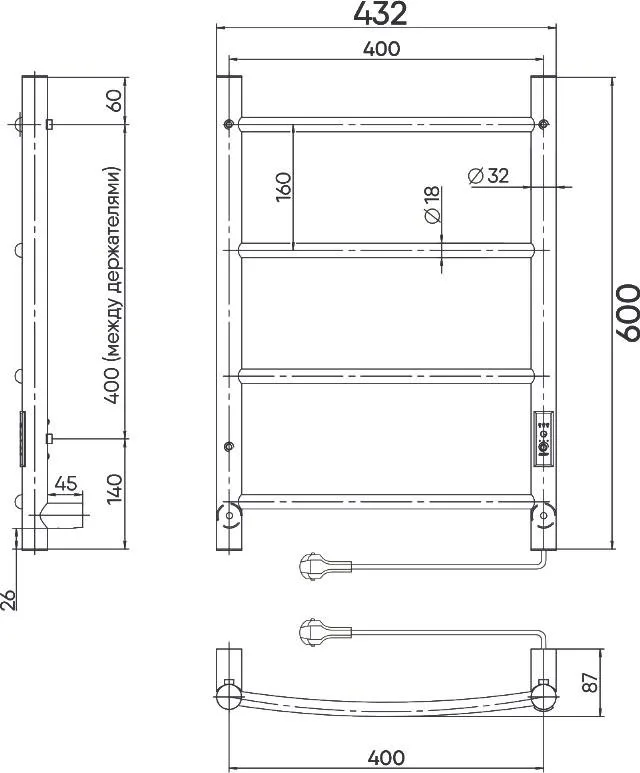 Полотенцесушитель электрический Indigo Arc Lux LCALE60-40Rt серебристый Sancos — официальный сайт