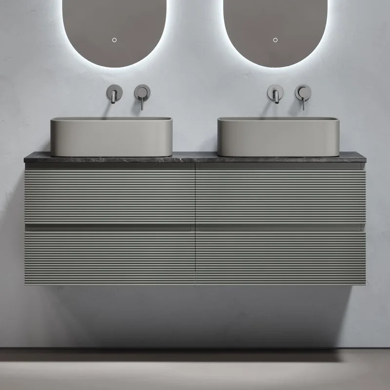 Тумба с раковиной Sancos Folk 140 ergraut soft, столешница черный мрамор TT140A1, раковина CN6052MH Sancos — официальный сайт