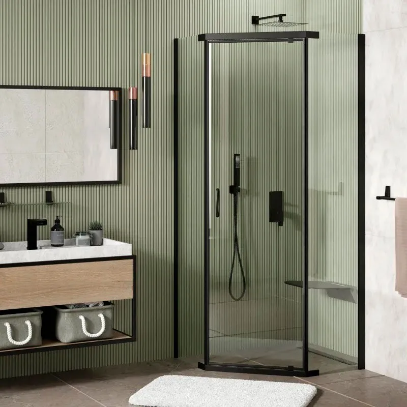 Душевой уголок Wasserkraft Wiese 84P 38 100х100 см, профиль матовый черный, стекло прозрачное Sancos — официальный сайт