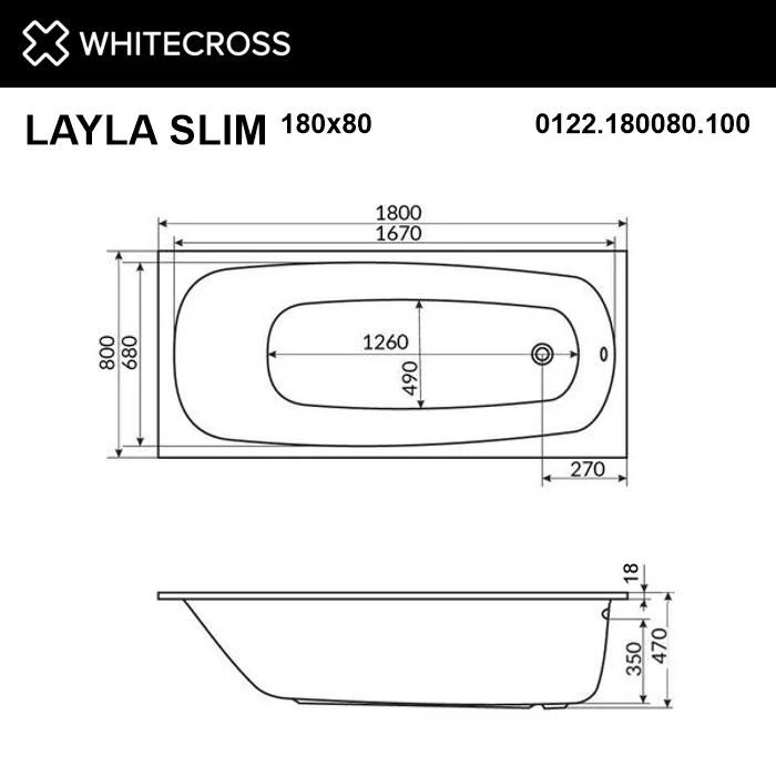 Акриловая ванна WHITECROSS Layla Slim 180x80 см, пристенная, белая Sancos — официальный сайт