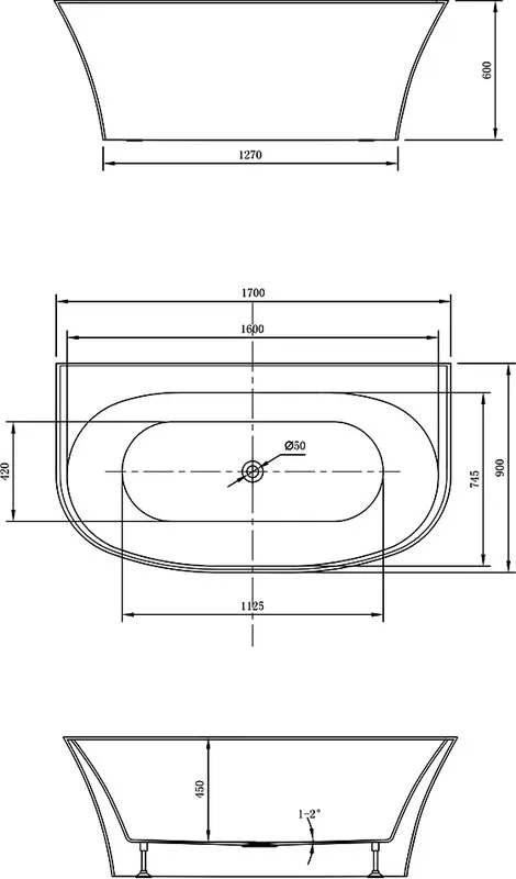 Акриловая ванна Vincea VBT-423-1700 170x90 см, пристенная, белая, овальная, с каркасом, со сливом-пе Sancos — официальный сайт