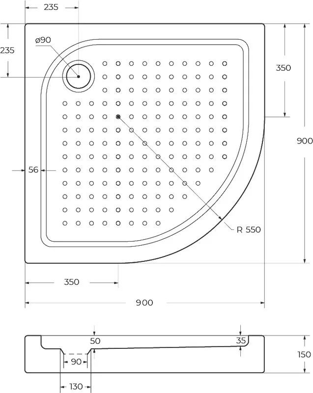 Поддон для душа BelBagno Tray 90х90 R550 с сифоном Sancos — официальный сайт
