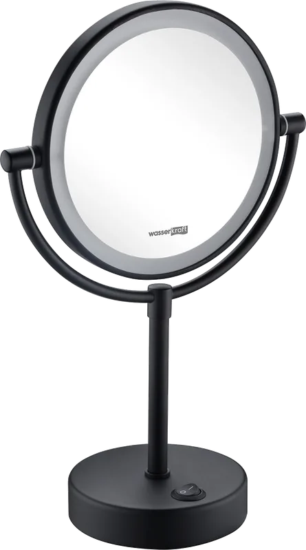 Косметическое зеркало Wasserkraft K-1005Black с подсветкой, двухстороннее, поворотное, черное матово Sancos — официальный сайт