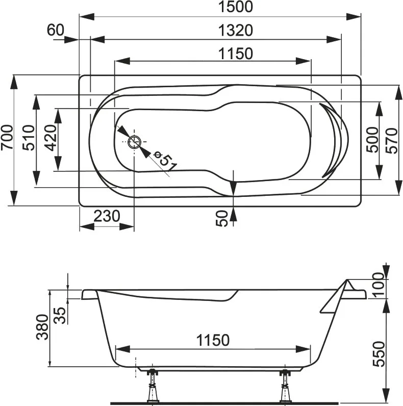 Акриловая ванна Vagnerplast Nymfa 150x70 см, пристенная, белая Sancos — официальный сайт