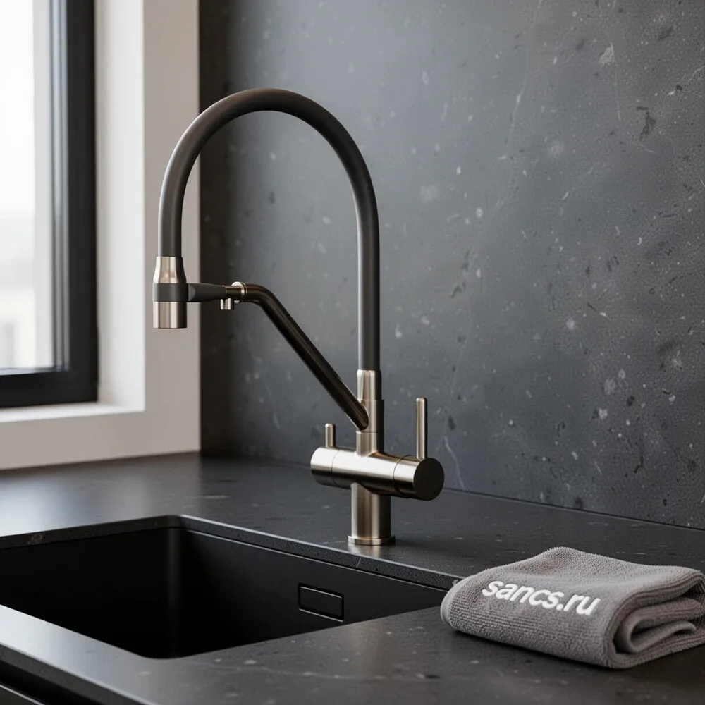 Смеситель для кухни Sancos Dora SC4003GG с гибким изливом, вороненая сталь Sancos — официальный сайт