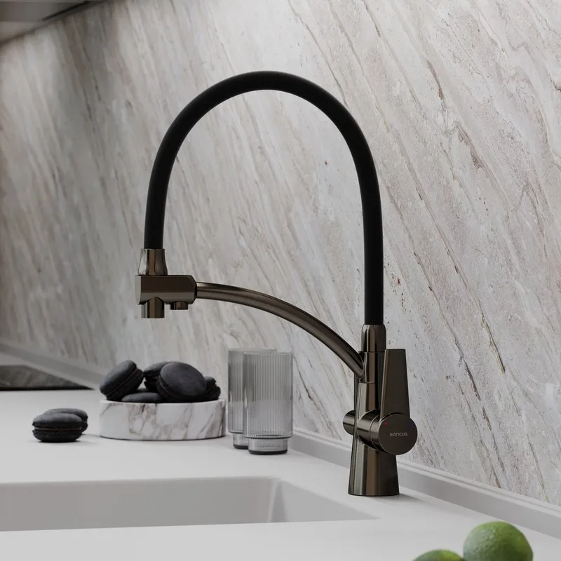 Смеситель для кухни Sancos Eri SC4001GG с гибким изливом, вороненая сталь Sancos — официальный сайт