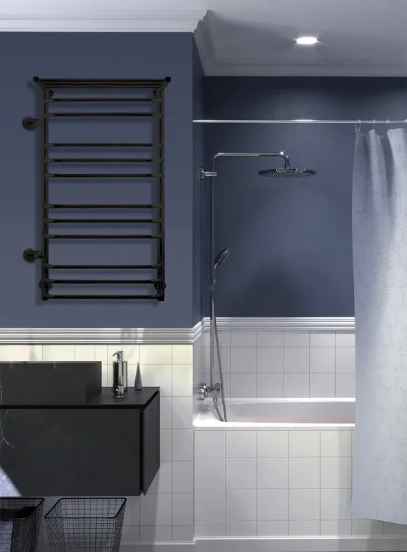 Полотенцесушитель водяной Indigo Brace LBCW100-50PBRL-б/п-60, с полкой, черный муар Sancos — официальный сайт