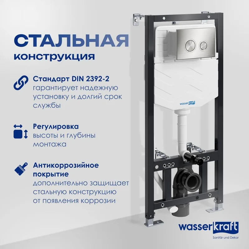 Система инсталляции для унитазов Wasserkraft Aller 10TLT.010.ME.BN01, с кнопкой смыва никель Sancos — официальный сайт