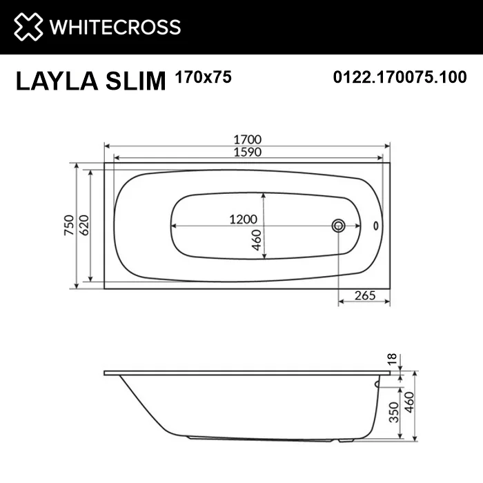 Акриловая ванна WHITECROSS Layla Slim 170x75 см, пристенная, белая Sancos — официальный сайт