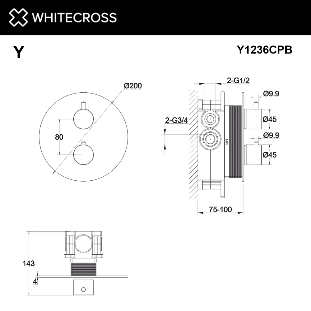 Термостатический встраиваемый смеситель Whitecross Y1236CPB для душа (с внутренней частью, медь) Sancos — официальный сайт