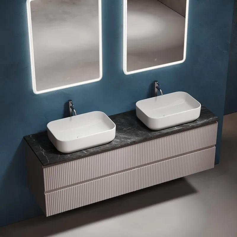 Тумба с раковиной Sancos Snob R 160 doha soft, столешница черный мрамор TT160A1X, раковина CN5043 Sancos — официальный сайт