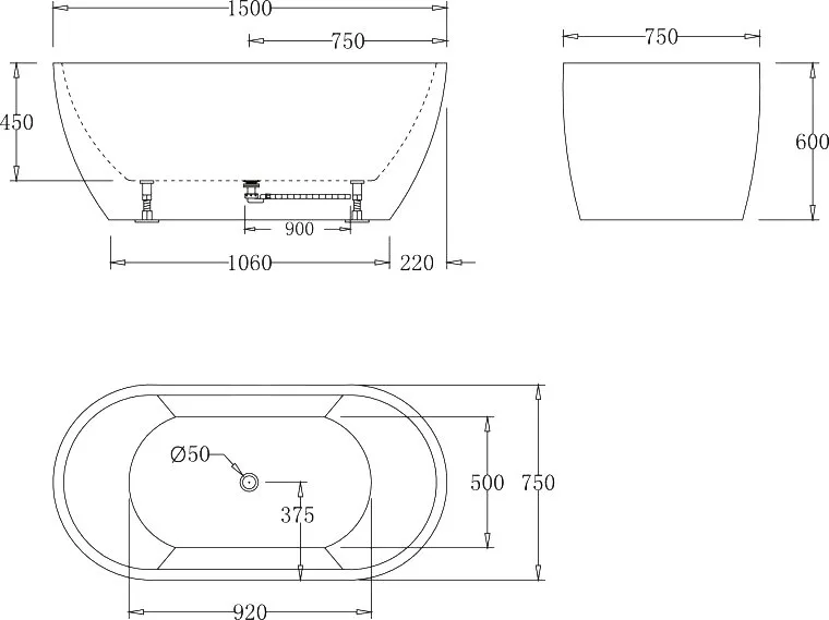 Акриловая ванна BelBagno BB70-1500-W0 150x80 см, отдельностоящая, белая, овальная, на ножках Sancos — официальный сайт