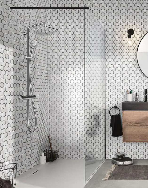 Душевая стойка Jacob Delafon Atom E36125-CP, без излива, с термостатом, хром Sancos — официальный сайт