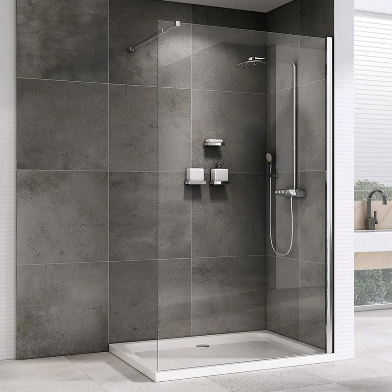 Душевая перегородка Abber Immer Offen AG61090 90 см, профиль хром, стекло прозрачное Sancos — официальный сайт