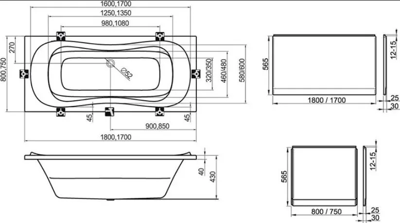 Акриловая ванна Ravak Campanula II CB21000000 без опоры 180x80 см, встраиваемая, белая Sancos — официальный сайт
