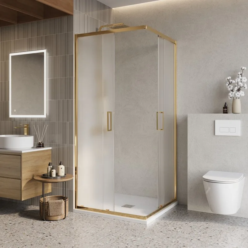 Душевой уголок BelBagno Luce LUCE-A-2-90-P-ORO 90х90 см, профиль золото, стекло рифленое Sancos — официальный сайт